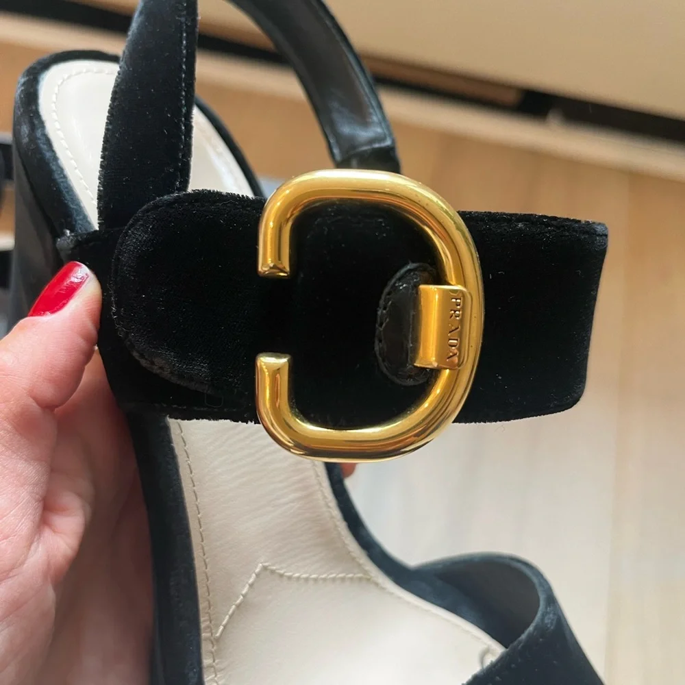 Prada Black and Gold Women's Sandals - Picture 4 of 4